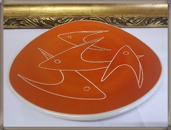Extrém ritka Zsolnay narancssárga halas porcelán tál