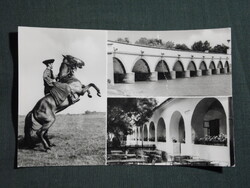 Képeslap,Hortobágy,mozaik,Csikós lovával,kilenclyukú híd,csárda látkép,részlet, 1968-