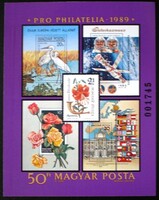 B207a / 1989 Pro Philatelia blokk postatiszta 3 mm-s sorszámmal