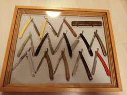 XX.századi nyeles borotva gyűjtemény,13 db+1 bőrtok