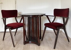 Ritka, elegáns art deco  szett pálcás asztal két székkel