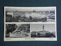 Képeslap,Hódmezővásárhely,mozaik,Kossuth tér,városháza,kút,utca látkép,részlet,Barasits Bp., 1942-