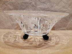 Korabeli Art deco csiszolt kristály üveg tál, kínáló fekete csigalábakkal