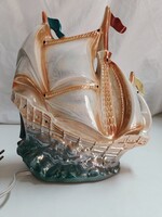 Gyönyörű lüszter mázas porcelán hajó formájú asztali lámpa - 24 x 22 cm