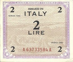 2 lira lire 1943 "F" Olaszország katonai militari