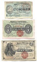 0,50, 1, 2 lira 1870 Toscana Bank Olaszország Ritka Kiváló állapotban.