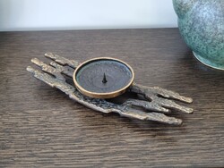 Brutalista régi bronz/réz gyertyatartó -modern forma,időtlen design - 26 cm