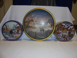 Három darab karácsonyi bonbonos, desszertes doboz együtt - a nagy Terry Redlin illusztrációval