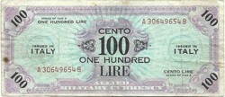 100 lira lire 1943 "F" nélkül Olaszország katonai militari