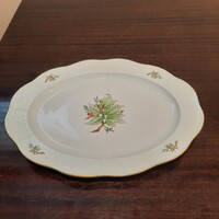 Herendi hecsedli, csipkebogyó mintás porcelán húsos, pecsenyés kínáló tál