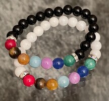 Csakra ásvány karkötők párban fekete ónix és tejkvarc ásványkarkötő