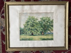 Ismeretlen festő: Ősfák a kertben