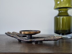 Brutalist Old Bronze/Copper Candle Holder - Modern Shape, Timeless Design - 26 cm