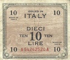 10 lira lire 1943 "F" Olaszország katonai militari 2.