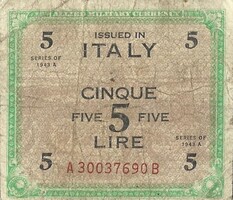 5 lira lire 1943 "F" Olaszország katonai militari