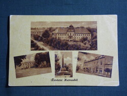 Képeslap,Hatvan,mozaik,emlékmű,posta,iskola,templom,városháza látkép,részlet, 1955-