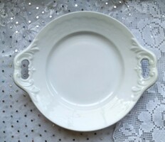 Régi 100 éves Schlaggenwald fehér vastag porcelán füles kis tál