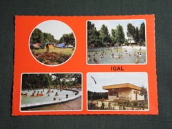 Képeslap,Igal,mozaik,Termálfürdő,strand,kemping,úttörőtábor látkép,részlet, 1982-