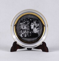 1U364 Kisméretű Szász Endre "Napfény" mintás Hollóházi porcelán tálka falitányér 8 cm