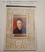 Dürer születésének 500. évfordulója  vágott blokk, 1db postatiszta  blokk,1971-es kiadás, hibátlan