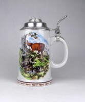 1U741 Régi Lichte ón fedeles porcelán vadász sörös kupa sörös korsó