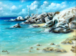 Rejtőzködő vitorlások - olajfestmény - 30 x 40 cm