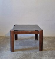 Vintage, mcm, brutalista stílusú, tömörfa, természetes kő dohányzóasztal