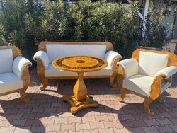 Bidermeier Szalon Garnitúra restaurált újra kárpitozott állapotban