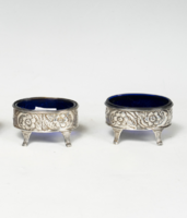 Ezüst antik angol asztali fűszertartó párban, kék üveggel- 1825,London