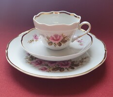 Triptis német porcelán reggeliző kávés teás szett csésze csészealj kistányér virág mintával