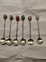Vintage brazil érmés mokkás- és kávéskanál szett féldrágakövekkel