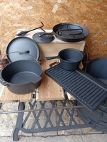 Minőségi Holland Grill szett öntöttvas edény készlet 8db os serpenyő lábos rostlap