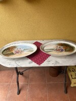 Óriás méretű Francia porcelán pecsenyés kínáló jelenetes ábrával párban 52x36 cm.