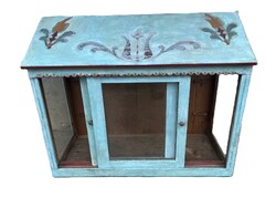 Antik Paraszt Régi tulipános népi kézzel festett fali vitrin téka! 50 ért megvehető.