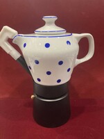 Hollóházi Porcelán kávéfőző kék pettyes mintával