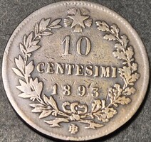 Olaszország 10 Centesimi, 1893. Verdejel: "BI" – Birmingham