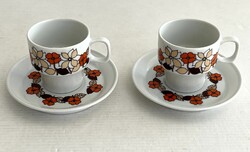 Retro 2db virágos, virágmintás Hollóházi porcelán mokkás, kávéscsésze + alj