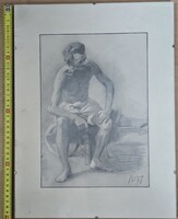 Gazdag Jósef - 1955 munkás férfi ceruzarajz üvegkeretben