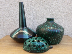 Retro Tófej  és Bodrogkeresztúri kerámia vázák és Tófej ikebana sün