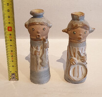 Kiss Roóz Ilona kerámia szobor pár, hibátlan, nagyon régi, zenészek 12,5cm