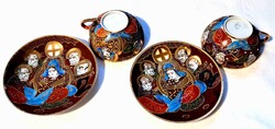 Antik japán Satsuma porcelán teáskészlet, 2 darab csésze+alj