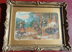 Vadászat - tűgobelin kép blondel keretben