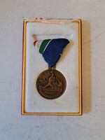 Árvízvédelemért kitüntetés, szocialista bronz érme, eredeti dobozában, szalaggal