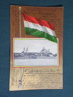 Képeslap,Vác Dunaparti korzó, Magyarország zászló,1902-
