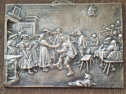 Régi kocsma hangulatot idéző  bronz jelenet  20cm x 14,5 cm