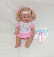 Eladó 1 db új 40 cm-es Cumiival etethető Pisílős Alvó baba, szőke 2 copfos hajas baba ! fürdethető,