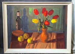 Ferenc Schey: Tabletop still life with tulips (oil painting) Student of István Szőnyi - Képcsarnok