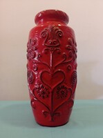 Vintage Mid Century West Germany piros kerámia padlóváza 41 cm!
