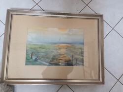K Andor Gizi horgászok a Balatonon akvarell