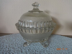 Beautiful vintage glass sugar bowl or bonbonnier on legs, 16 cm tall